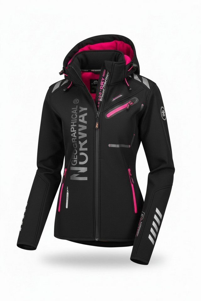 Geographical Norway Softshelljacke Damen Outdoor Wind Jacke Herbst Winter Übergangsjacke Brreine Schwarz (1-St) Mit Kapuze von Geographical Norway