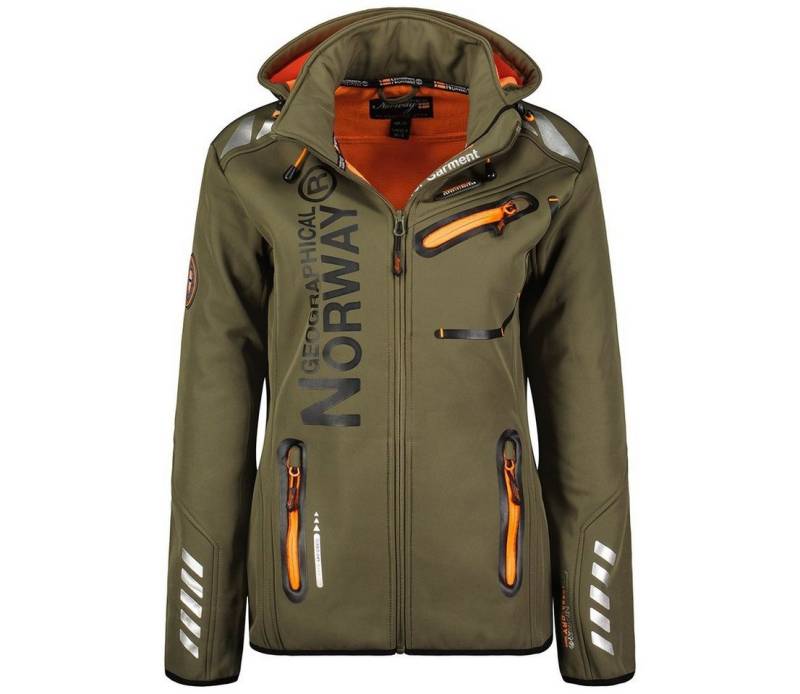 Geographical Norway Softshelljacke Damen Softshell Windbreaker Regen Outdoor Jacke in Unifarbe, mit abnehmbarer Kapuze, mit Stehkragen von Geographical Norway