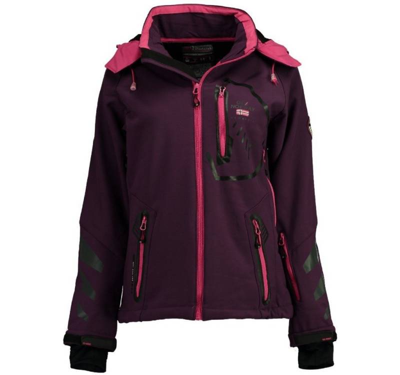 Geographical Norway Softshelljacke Damen Softshell Outdoor Wander Sport Jacke in Unifarbe, mit abnehmbarer Kapuze, mit Stehkragen von Geographical Norway