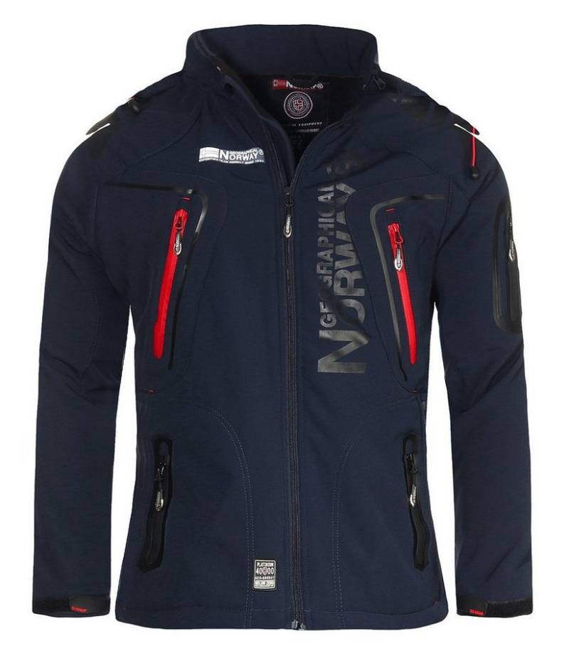 Geographical Norway Softshelljacke Herren Softshell Wander Sport Übergangsjacke Trekking Jacke in Unifarbe, mit abnehmbarer Kapuze, mit Stehkragen von Geographical Norway