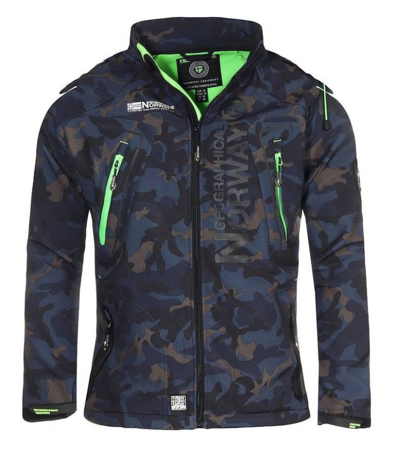 Geographical Norway Softshelljacke Herren Softshell Wander Sport Übergangsjacke Trekking Jacke in Unifarbe, mit abnehmbarer Kapuze, mit Stehkragen von Geographical Norway