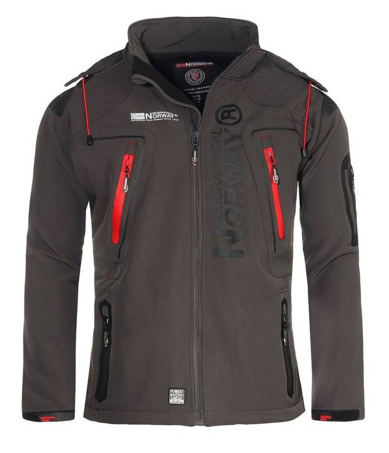 Geographical Norway Softshelljacke Herren Softshell Wander Sport Übergangsjacke Trekking Jacke in Unifarbe, mit abnehmbarer Kapuze, mit Stehkragen von Geographical Norway