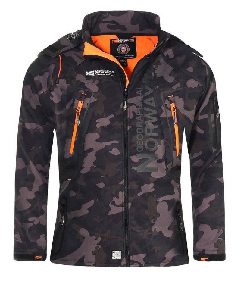 Geographical Norway Softshelljacke Herren Softshell Wander Sport Übergangsjacke Trekking Jacke in Unifarbe, mit abnehmbarer Kapuze, mit Stehkragen von Geographical Norway