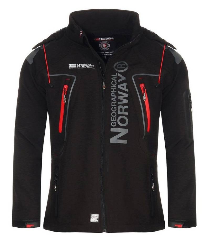 Geographical Norway Softshelljacke Herren Softshell Wander Sport Übergangsjacke Trekking Jacke in Unifarbe, mit abnehmbarer Kapuze, mit Stehkragen von Geographical Norway