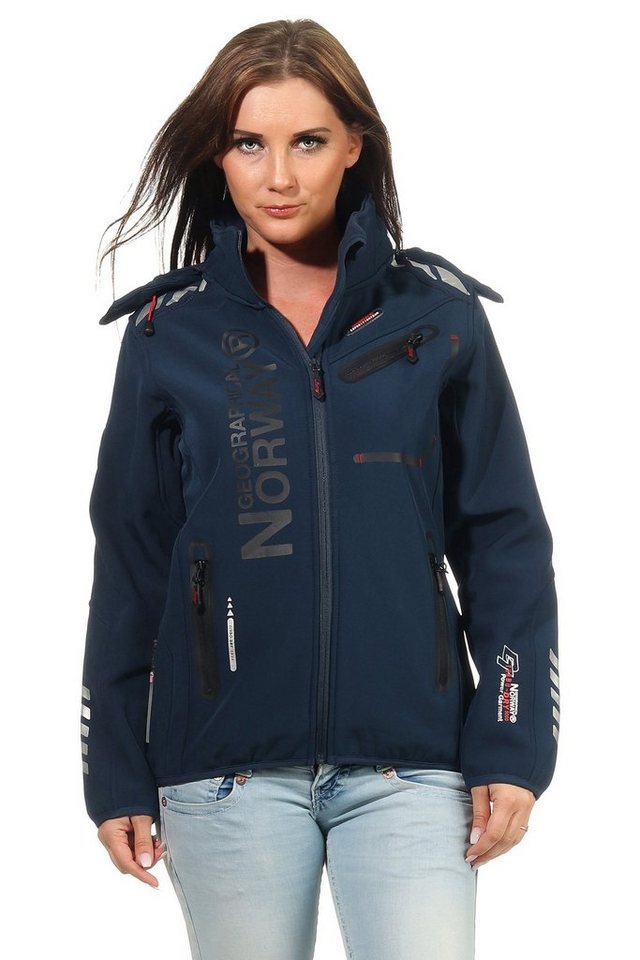 Geographical Norway Softshelljacke Damen Softshell Windbreaker Regen Outdoor Jacke in Unifarbe, mit abnehmbarer Kapuze, mit Stehkragen von Geographical Norway