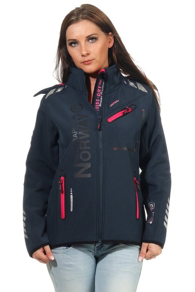Geographical Norway Softshelljacke Damen Softshell Windbreaker Regen Outdoor Jacke in Unifarbe, mit abnehmbarer Kapuze, mit Stehkragen von Geographical Norway