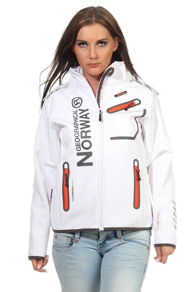 Geographical Norway Softshelljacke Damen Softshell Windbreaker Regen Outdoor Jacke in Unifarbe, mit abnehmbarer Kapuze, mit Stehkragen von Geographical Norway