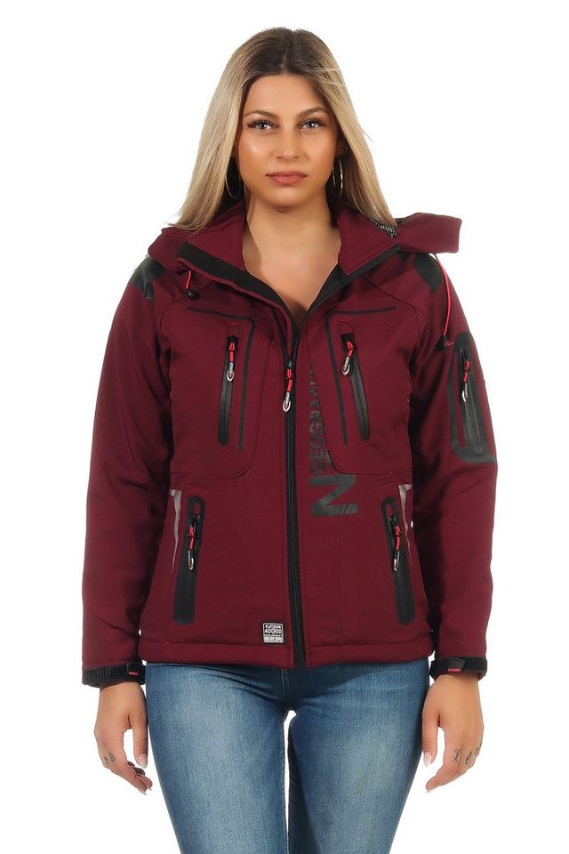 Geographical Norway Softshelljacke Geographical Norway Damen Softshell Outdoor Wander Sport Jacke in Unifarbe, mit abnehmbarer Kapuze, mit Stehkragen von Geographical Norway