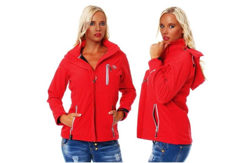 Geographical Norway Softshelljacke Damen Softshell Outdoor Wander Trekking Jacke in Unifarbe, mit abnehmbarer Kapuze, mit Stehkragen von Geographical Norway