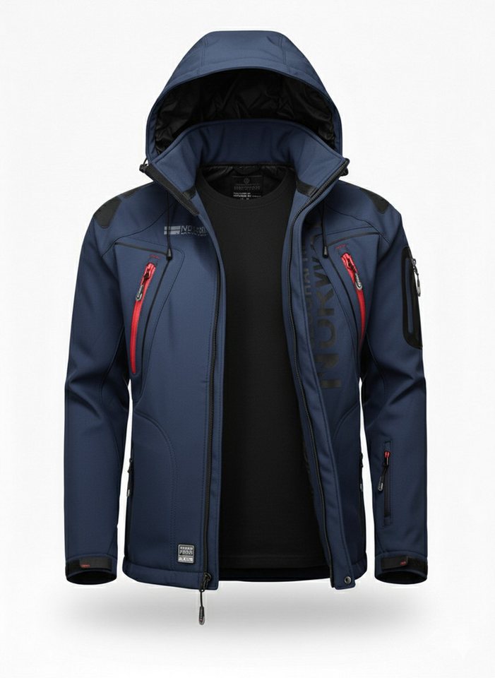 Geographical Norway Softshelljacke Herren – leichte wasserabweisende Übergangsjacke für Frühling (Sommer atmungsaktiv winddicht Größen S–7XL, 1-St) Mit Kapuze von Geographical Norway
