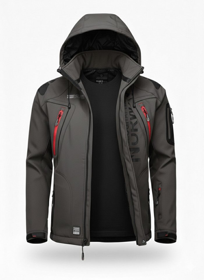 Geographical Norway Softshelljacke Herren – leichte wasserabweisende Übergangsjacke für Frühling (Sommer atmungsaktiv winddicht Größen S–7XL, 1-St) Mit Kapuze von Geographical Norway