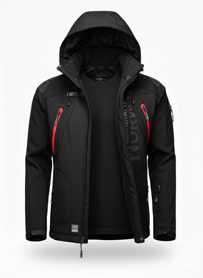 Geographical Norway Softshelljacke Herren – leichte wasserabweisende Übergangsjacke für Frühling (Sommer atmungsaktiv winddicht Größen S–7XL, 1-St) Mit Kapuze von Geographical Norway