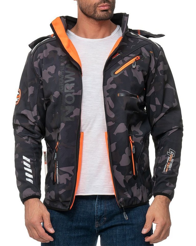 Geographical Norway Softshelljacke Herren Regular Fit Jacke baroyaute men Black-Orange S Modernes Design mit stylischem Print von Geographical Norway
