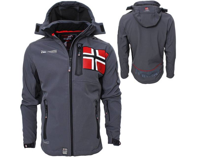 Geographical Norway Softshelljacke Herren Softshell Freizeitjacke Sport Outdoor Wander Trekking Jacke in Unifarbe, mit Kapuze, mit abnehmbarer Kapuze, mit Stehkragen von Geographical Norway