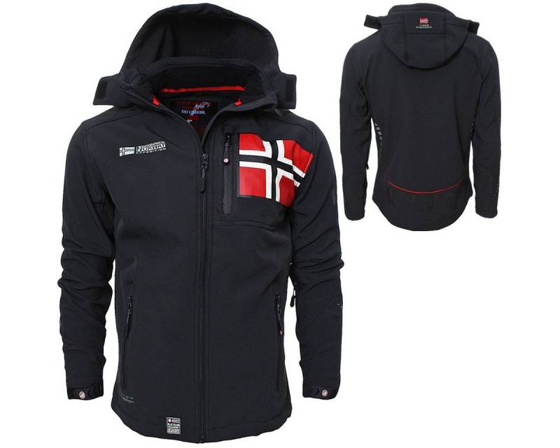 Geographical Norway Softshelljacke Herren Softshell Freizeitjacke Sport Outdoor Wander Trekking Jacke in Unifarbe, mit Kapuze, mit abnehmbarer Kapuze, mit Stehkragen von Geographical Norway