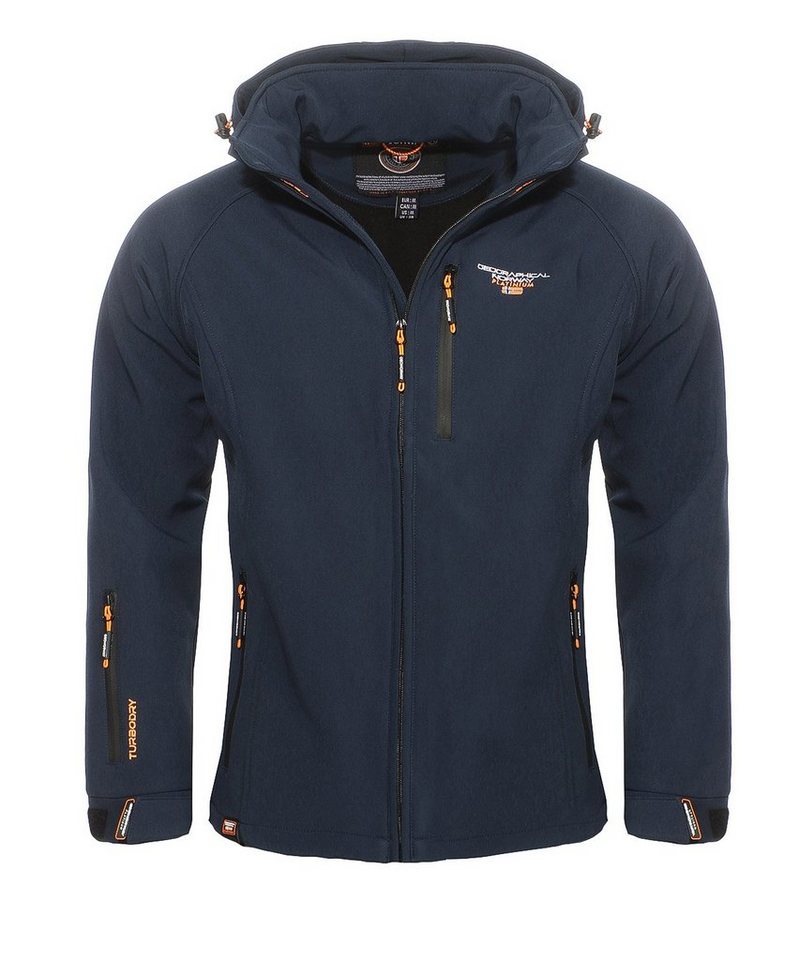 Geographical Norway Softshelljacke Herren Freizeitjacke Sport Outdoor Wander Trekking Jacke in Unifarbe, mit abnehmbarer Kapuze, mit Stehkragen von Geographical Norway