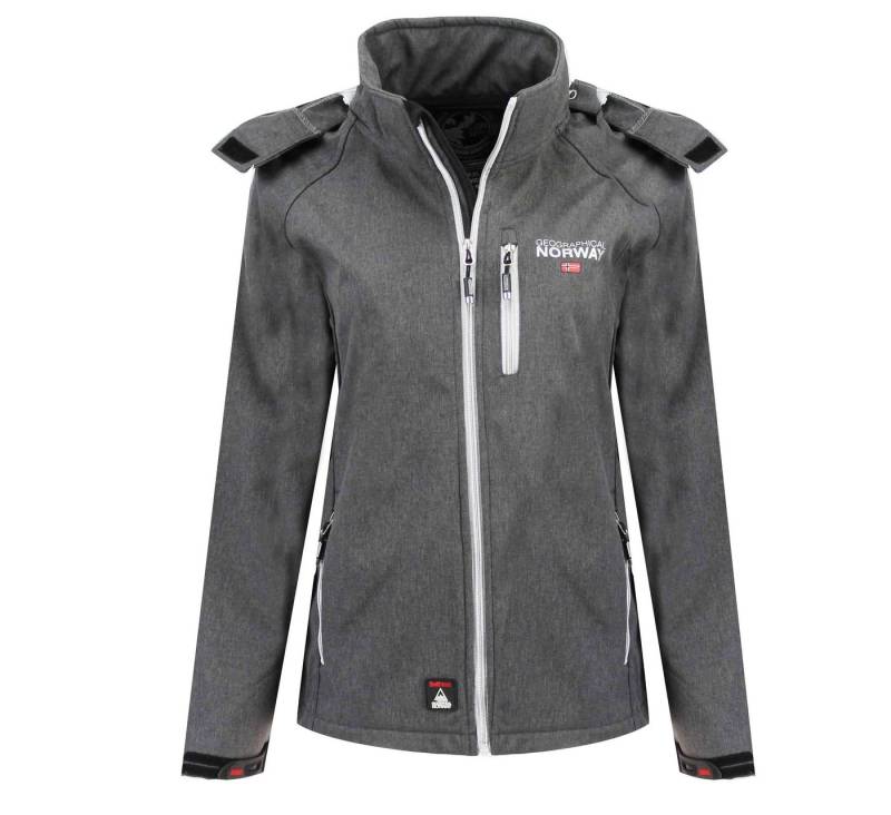 Geographical Norway Softshelljacke Damen Softshell Outdoor Wander Sport Jacke in Unifarbe, mit abnehmbarer Kapuze, mit Stehkragen von Geographical Norway
