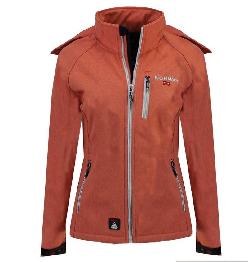 Geographical Norway Softshelljacke Damen Softshell Outdoor Wander Sport Jacke in Unifarbe, mit abnehmbarer Kapuze, mit Stehkragen von Geographical Norway