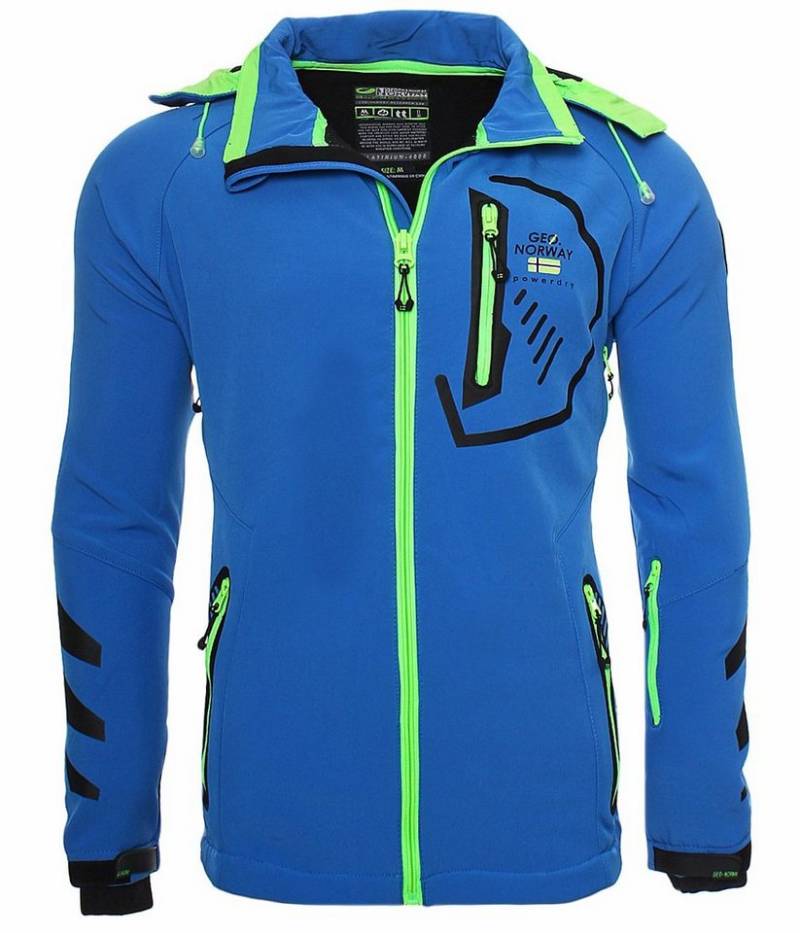 Geographical Norway Softshelljacke Freizeitjacke Sport Outdoor Wander Trekking Jacke in Unifarbe, mit Kapuze, mit abnehmbarer Kapuze, mit Stehkragen von Geographical Norway