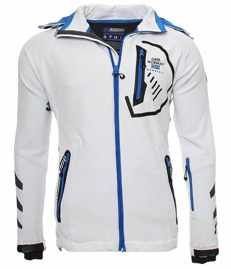 Geographical Norway Softshelljacke Freizeitjacke Sport Outdoor Wander Trekking Jacke in Unifarbe, mit Kapuze, mit abnehmbarer Kapuze, mit Stehkragen von Geographical Norway