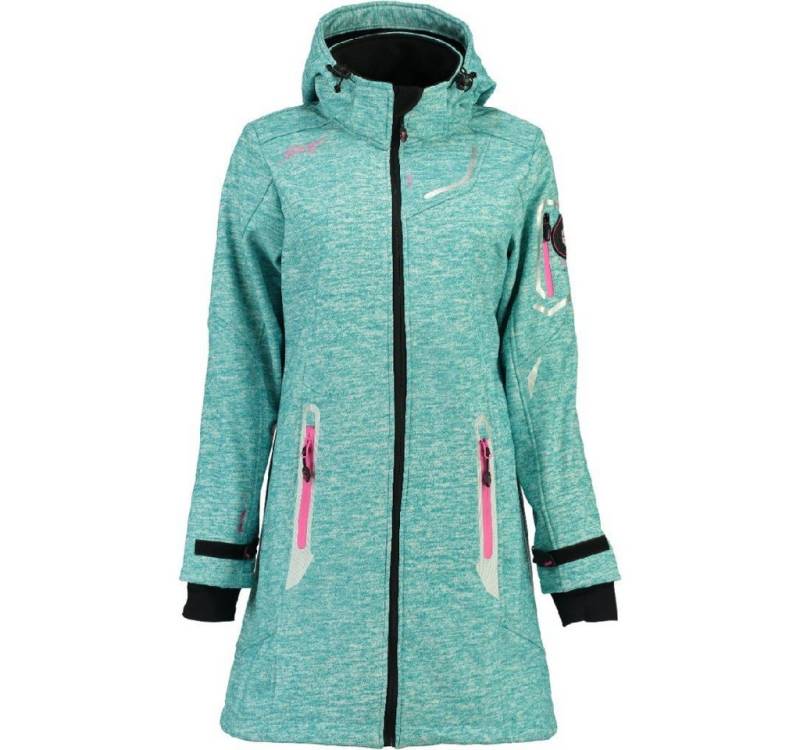 Geographical Norway Softshelljacke Damen Softshell Outdoor Wander Sport Jacke Lang in Unifarbe, mit abnehmbarer Kapuze, mit Stehkragen von Geographical Norway