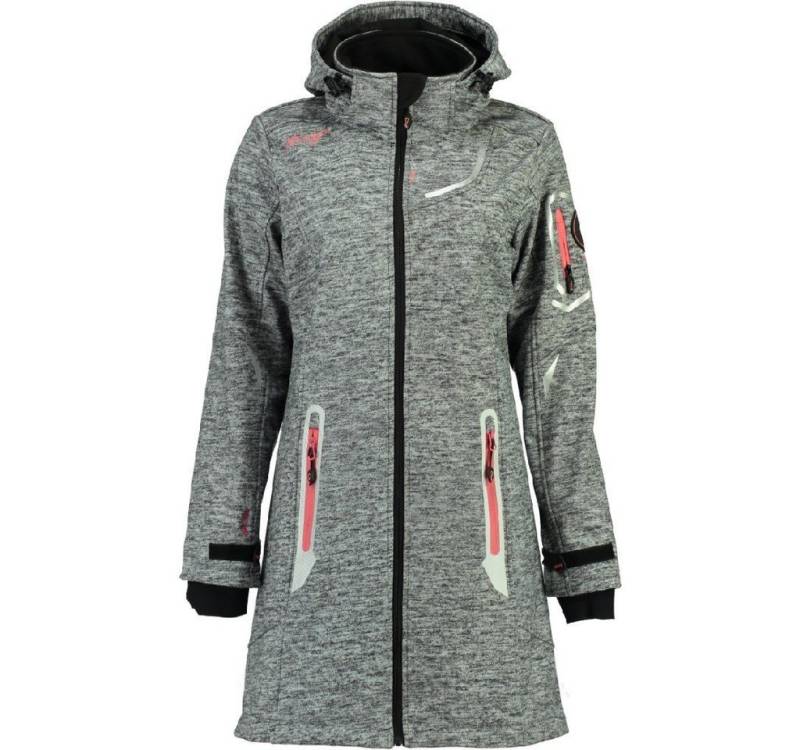 Geographical Norway Softshelljacke Damen Softshell Outdoor Wander Sport Jacke Lang in Unifarbe, mit abnehmbarer Kapuze, mit Stehkragen von Geographical Norway