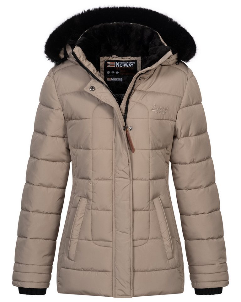 Geographical Norway Steppjacke Damen Steppjacke Parka Winterjacke Warm Gesteppt Outdoor Jacke Kapuze von Geographical Norway