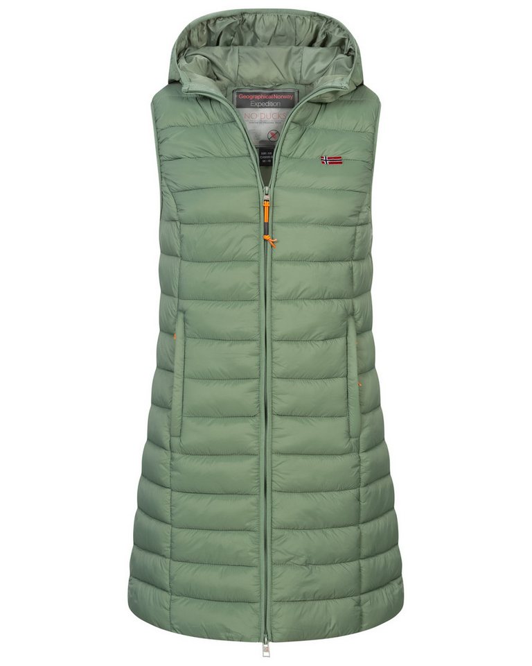 Geographical Norway Steppweste Damen Stepp weste Kapuze Übergangs Herbst Frühling Windbreaker Lang von Geographical Norway