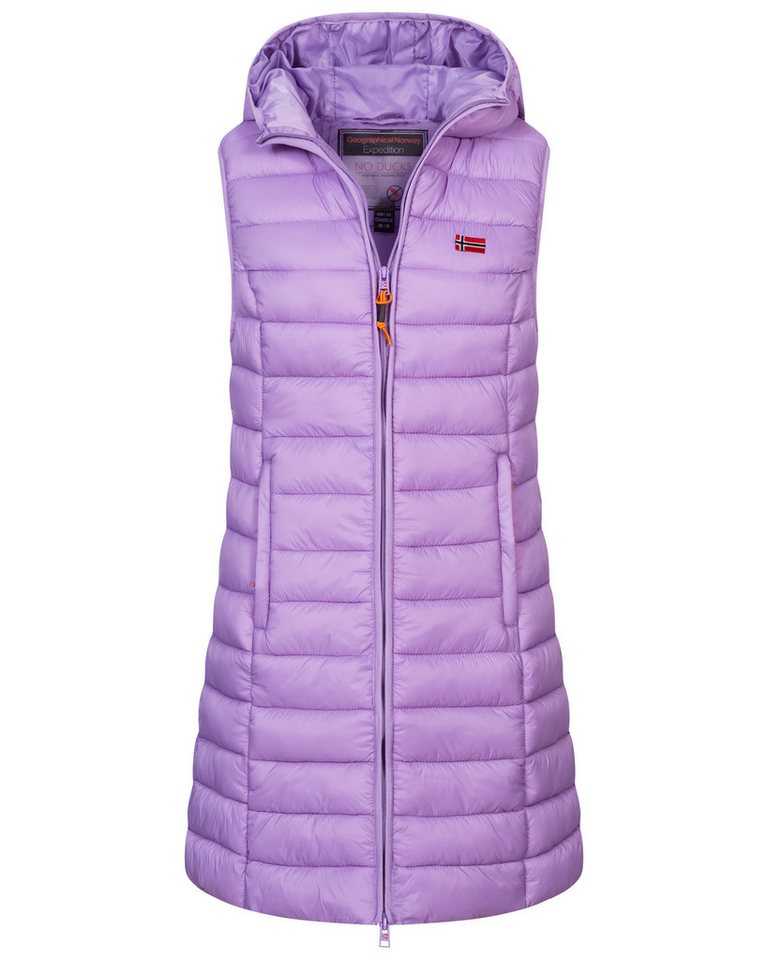 Geographical Norway Steppweste Damen Stepp weste Kapuze Übergangs Herbst Frühling Windbreaker Lang von Geographical Norway