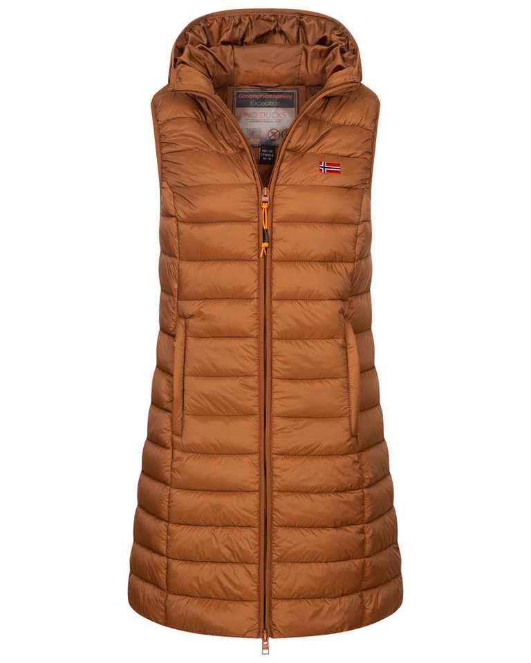 Geographical Norway Steppweste Damen Stepp weste Kapuze Übergangs Herbst Frühling Windbreaker Lang von Geographical Norway