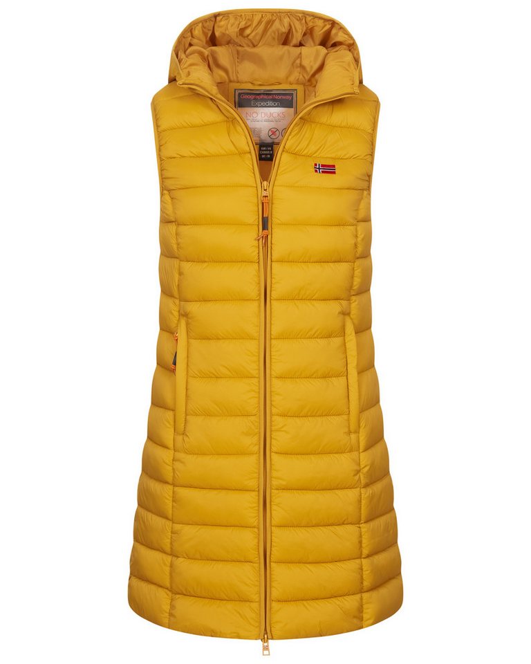 Geographical Norway Steppweste Damen Stepp weste Kapuze Übergangs Herbst Frühling Windbreaker Lang von Geographical Norway
