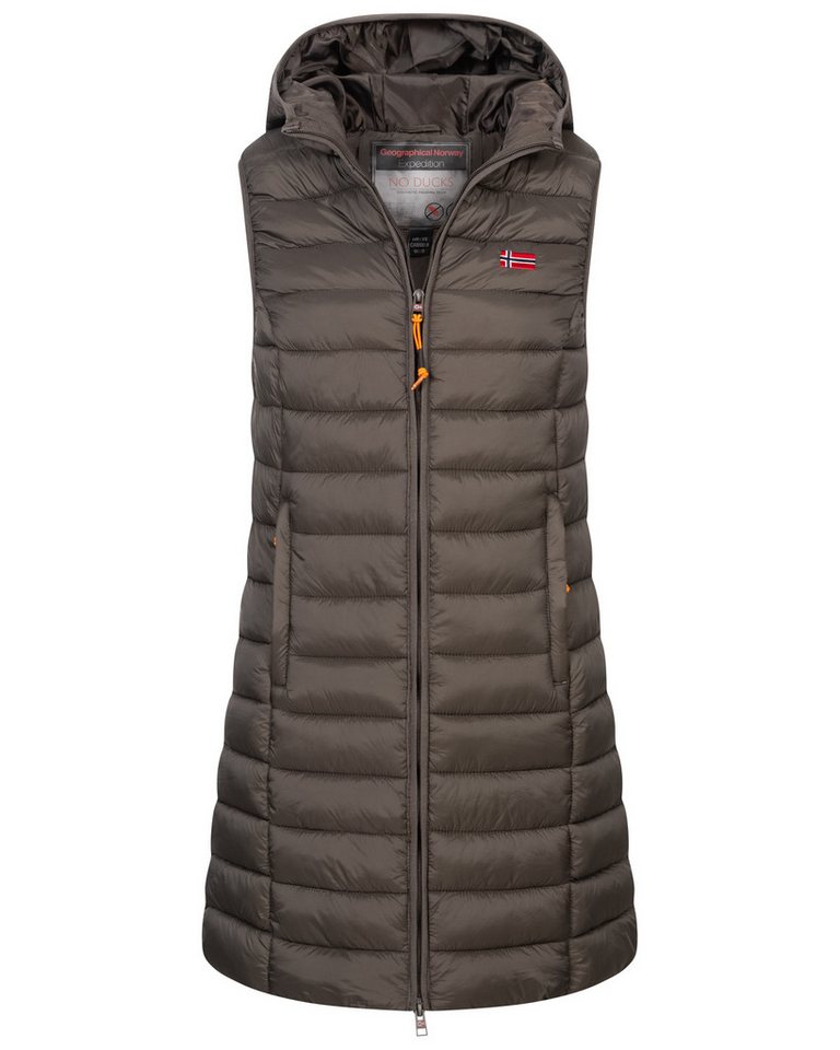 Geographical Norway Steppweste Damen Stepp weste Kapuze Übergangs Herbst Frühling Windbreaker Lang von Geographical Norway