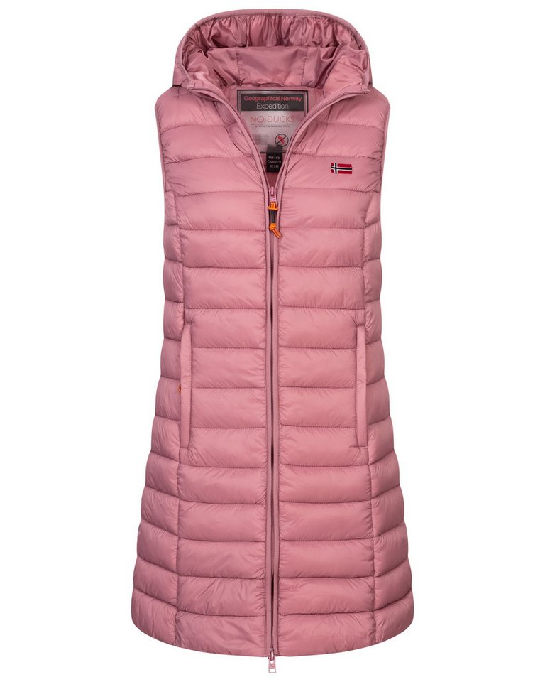 Geographical Norway Steppweste Damen Stepp weste Kapuze Übergangs Herbst Frühling Windbreaker Lang von Geographical Norway