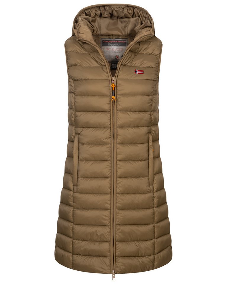 Geographical Norway Steppweste Damen Stepp weste Kapuze Übergangs Herbst Frühling Windbreaker Lang von Geographical Norway