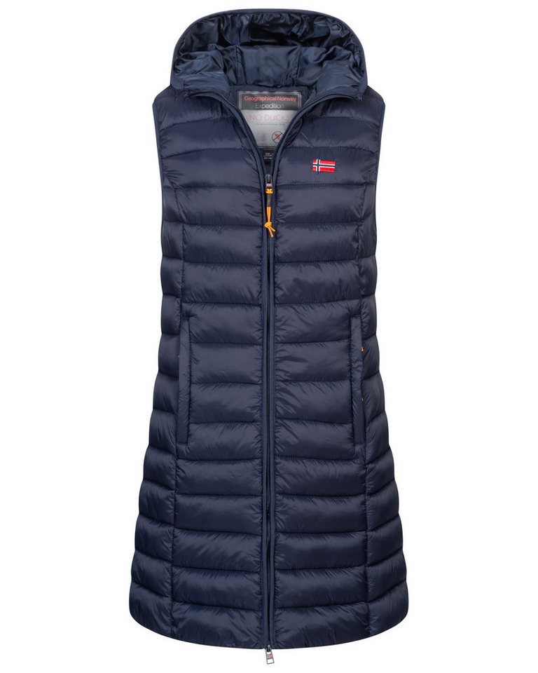 Geographical Norway Steppweste Damen Stepp weste Kapuze Übergangs Herbst Winter Windbreaker Lang von Geographical Norway