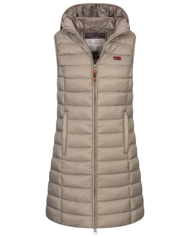 Geographical Norway Steppweste Damen Stepp weste Kapuze Übergangs Herbst Winter Windbreaker Lang von Geographical Norway