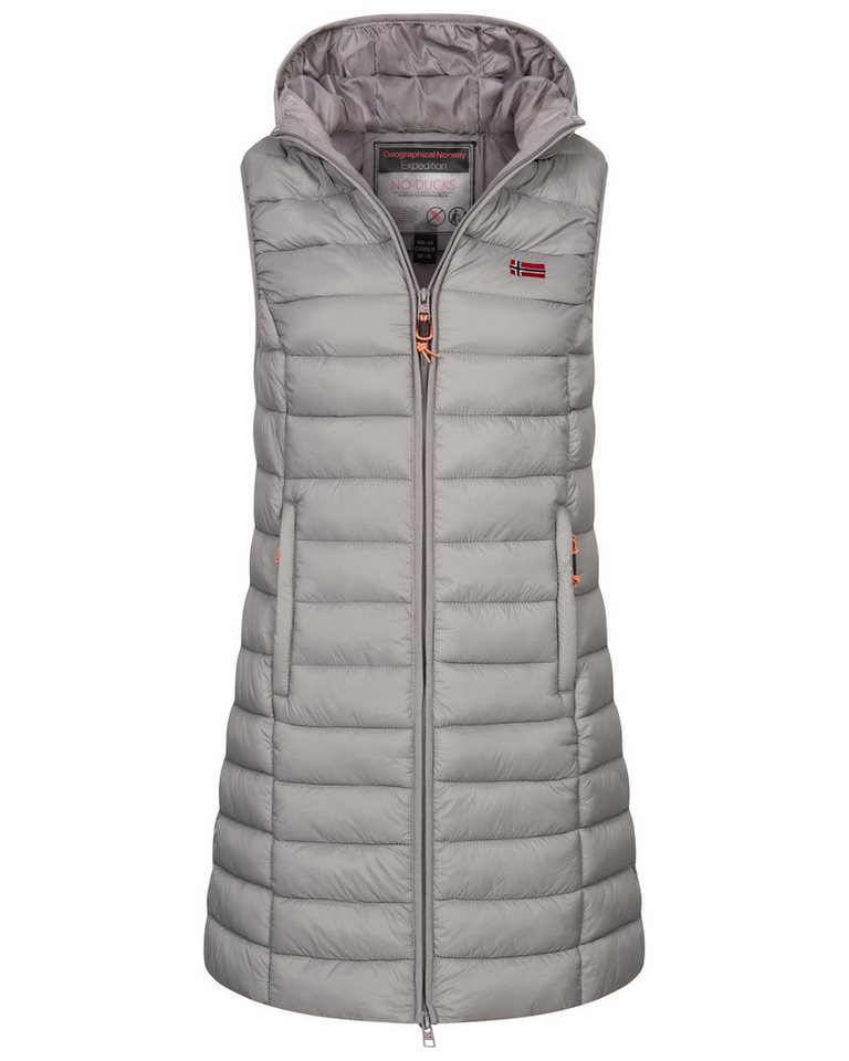 Geographical Norway Steppweste Damen Stepp weste Kapuze Übergangs Herbst Frühling Windbreaker Lang von Geographical Norway