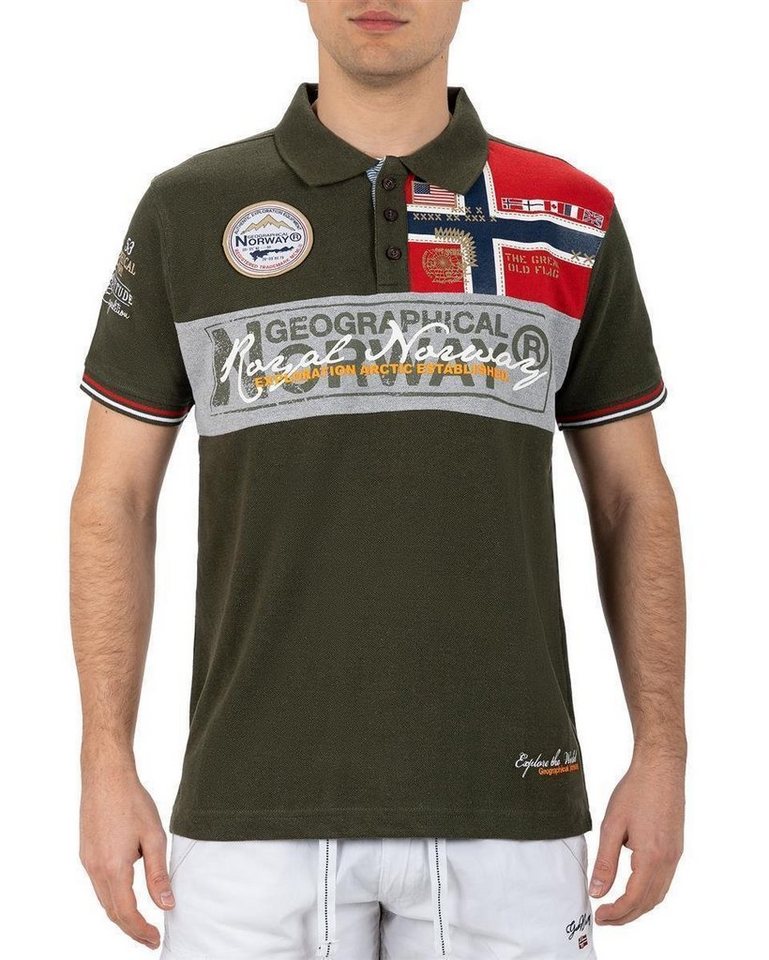 Geographical Norway T-Shirt Kurzarm Poloshirt bakidney Men Kaki 3XL mit Aufnähern und Kragen von Geographical Norway