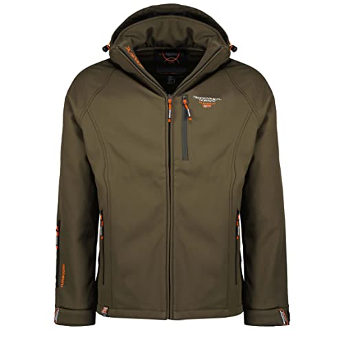 Geographical Norway Taboo Men - Jacke Softshelljacke Herren Wasserdicht atmungsaktiv Kapuzen - Outdoor Mantel Windjacke Tactical - Wandern Ski Herbst Winter Frühling (Khaki M) von Geographical Norway