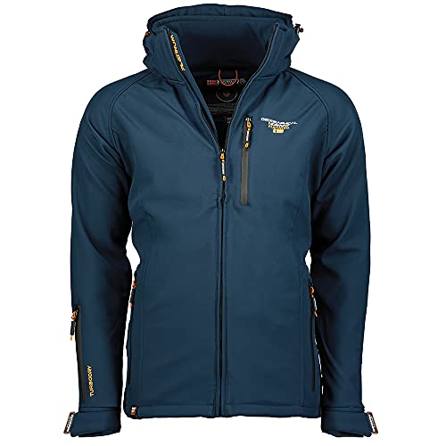 Geographical Norway Taboo Men - Jacke Softshelljacke Herren Wasserdicht atmungsaktiv Kapuzen - Outdoor Mantel Windjacke Tactical - Wandern Ski Herbst Winter Frühling (Marineblau 6XL) von Geographical Norway