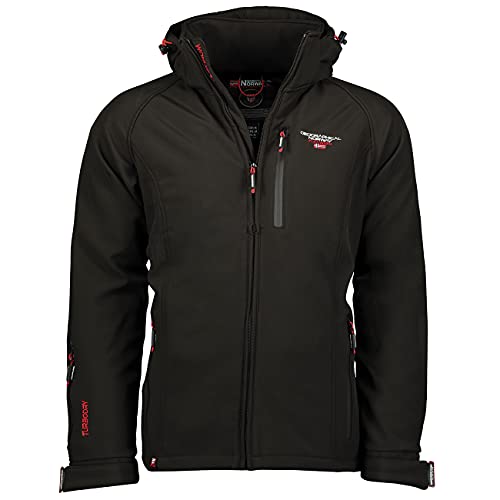 Geographical Norway Taboo Men - Jacke Softshelljacke Herren Wasserdicht atmungsaktiv Kapuzen - Outdoor Mantel Windjacke Tactical - Wandern Ski Herbst Winter Frühling (Schwarz M) von Geographical Norway