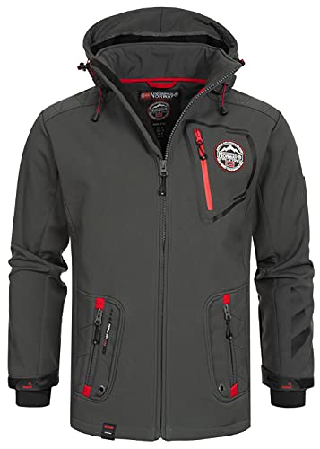 Geographical Norway Tacebook Men - Jacke Softshelljacke Herren Wasserdicht atmungsaktiv Kapuzen - Outdoor Mantel Windjacke Tactical - Wandern Ski Herbst Winter Frühling (Dunkelgrau L) von Geographical Norway