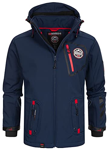 Geographical Norway Tacebook Men - Jacke Softshelljacke Herren Wasserdicht atmungsaktiv Kapuzen - Outdoor Mantel Windjacke Tactical - Wandern Ski Herbst Winter Frühling (Marineblau XL) von Geographical Norway