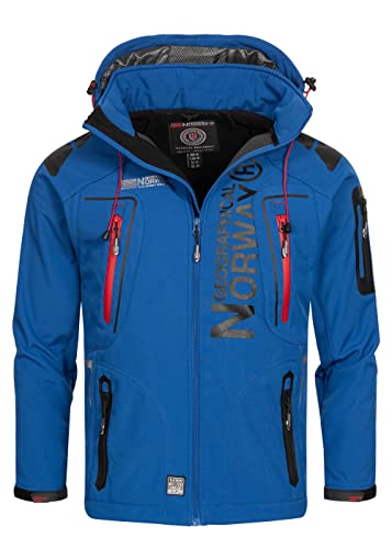 Geographical Norway Techno Men - Kapuzen-Softshelljacke Mann Wasserdicht - Outdoor Mantel Tactical Widerstandsfähig Windbreaker Jacket - Wandern Ski Herbst Winter Frühling (Königsblau S) von Geographical Norway