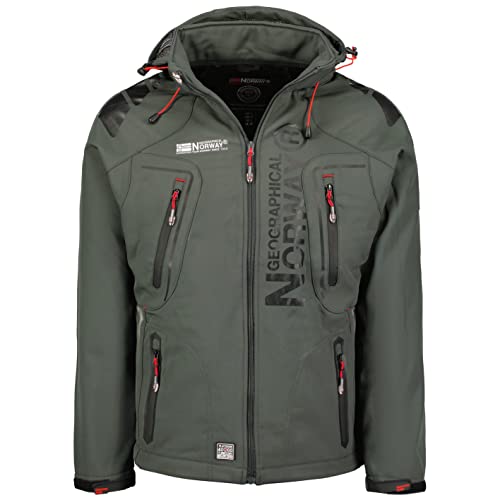 Geographical Norway Techno Men - Giacca Cappuccio Softshell Impermeabile Uomo - Giacca Vento Tattica Da Esterno - Escursionismo Sci Autunno Inverno Primavera (Grigio scuro/nero S) von Geographical Norway