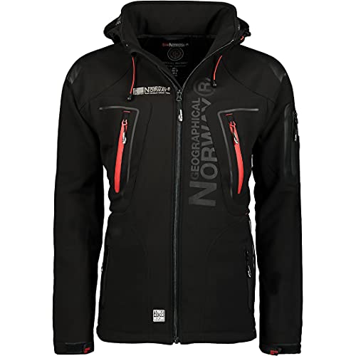 Geographical Norway Techno Men - Kapuzen-Softshelljacke Mann Wasserdicht - Outdoor Mantel Tactical Widerstandsfähig Windbreaker Jacket - Wandern Ski Herbst Winter Frühling (Schwarz M) von Geographical Norway