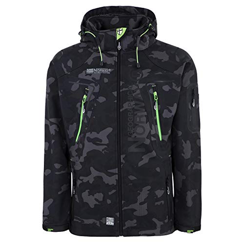 Geographical Norway Techno Softshelljacke Herren Kapuze abnehmbar, Black/Green, M von Geographical Norway