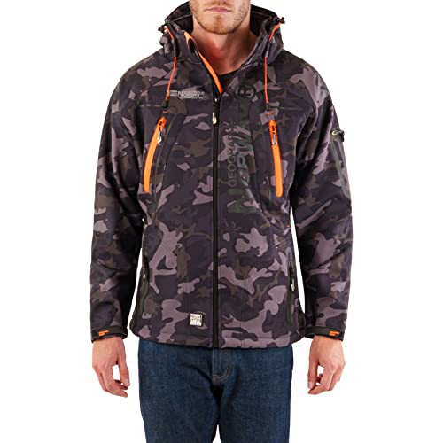 Geographical Norway Techno Softshelljacke Herren Kapuze abnehmbar, Black/Orange, M von Geographical Norway