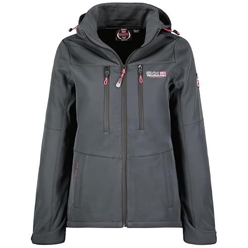 Geographical Norway Timmex Lady - Softshelljacke Damen Wasserdicht atmungsaktiv Kapuze - Outdoor Mantel Widerstandsfähig Windbreaker Jacke - Wandern Ski Winter Frühling (Dunkelgrau Schwarz XXL) von Geographical Norway