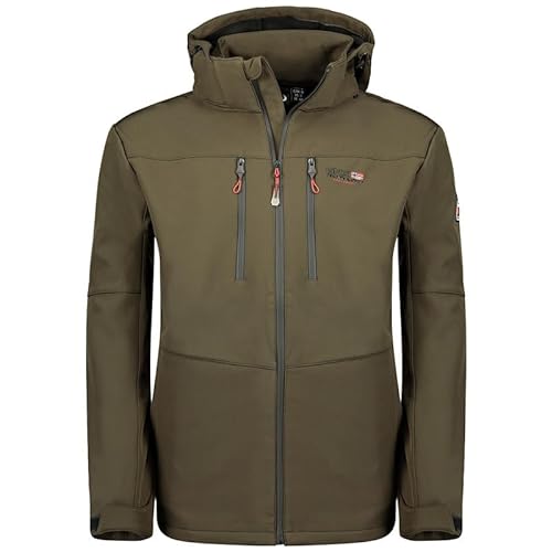 Geographical Norway Timmex Men - Softshelljacke Herren Wasserdicht atmungsaktiv Kapuze - Outdoor Mantel Tactical Widerstandsfähig Windbreaker Jacke - Wandern Ski Winter Frühling (Khaki M) von Geographical Norway